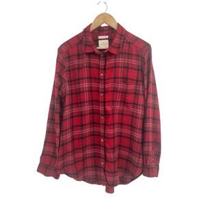 AEO Ahh Amazingly Soft Boyfriend Fit Red Plaid Flannel Button Down Shirt XL